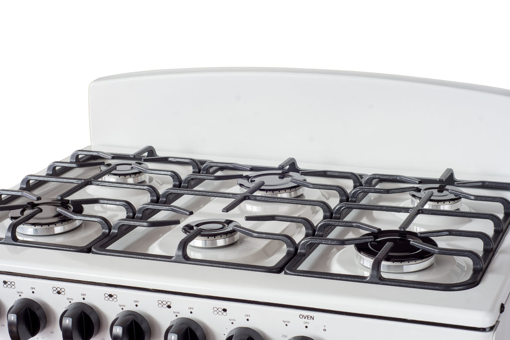 Magnificent Chef 30" Freestanding Gas Range, 4.0 Cu Ft Space Saver Oven, White | 3 Ultra-Fast & 3 Fast Burners, Cast Iron Grates, LP/NG Ready MGR30DNM56WDIB | Delivery Included & 2-Year Warranty