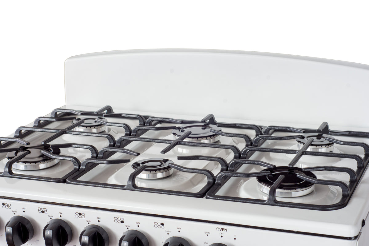 Magnificent Chef 30" Freestanding Gas Range, 4.0 Cu Ft Space Saver Oven, White | 3 Ultra-Fast & 3 Fast Burners, Cast Iron Grates, LP/NG Ready MGR30DNM56WDIB | Delivery Included & 2-Year Warranty