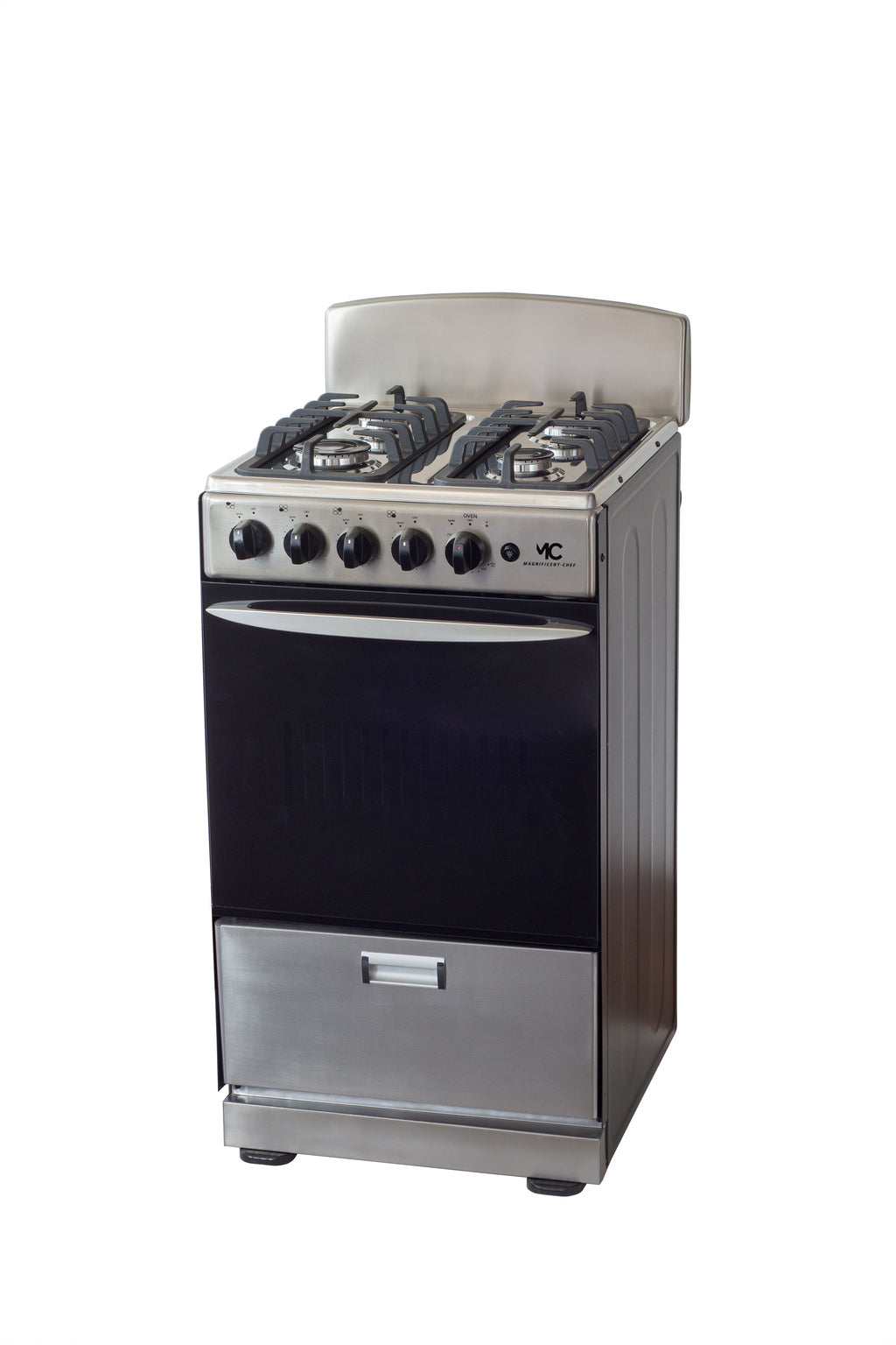 Magnificent Chef 20" Freestanding Gas Range, 2.4 Cu Ft Space Saver Oven, Stainless Steel | 1 Ultra-Fast & 3 Fast Burners, Cast Iron Grates, MGR20DNM54TDIB | Delivery Included & 2-Year Warranty