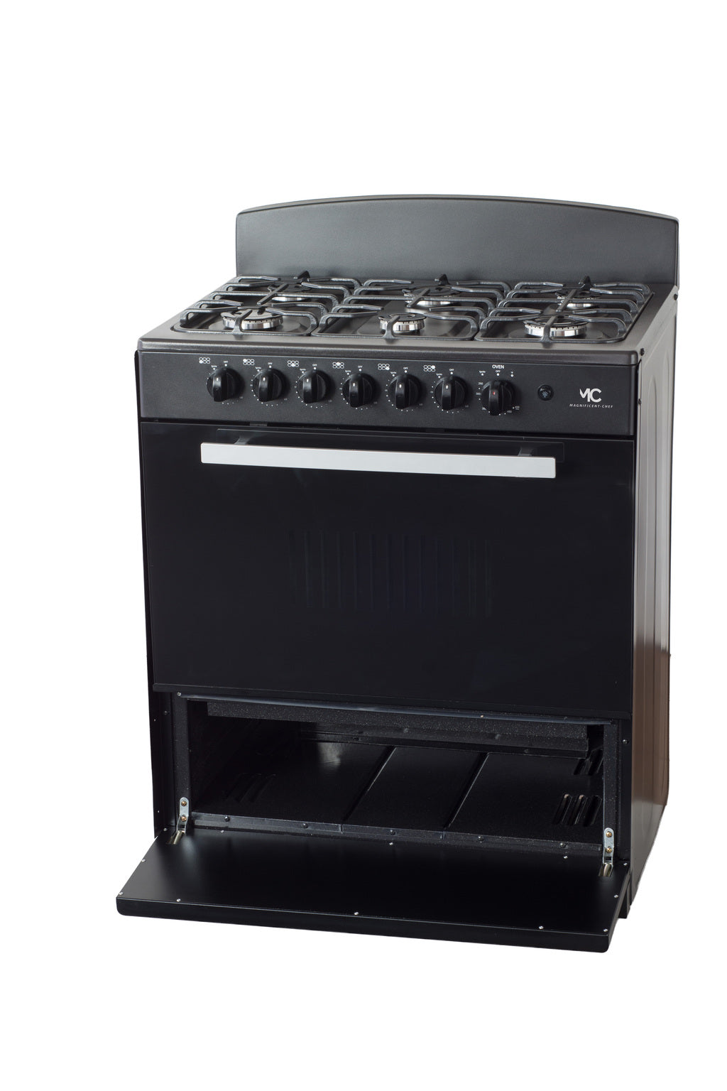 Magnificent Chef 30" Freestanding Gas Range, 4.0 Cu Ft Space Saver Oven, Black | 3 Ultra-Fast & 3 Fast Burners, Cast Iron Grates, LP/NG Ready MGR30DNM56BDIB | Delivery Included & 2-Year Warranty