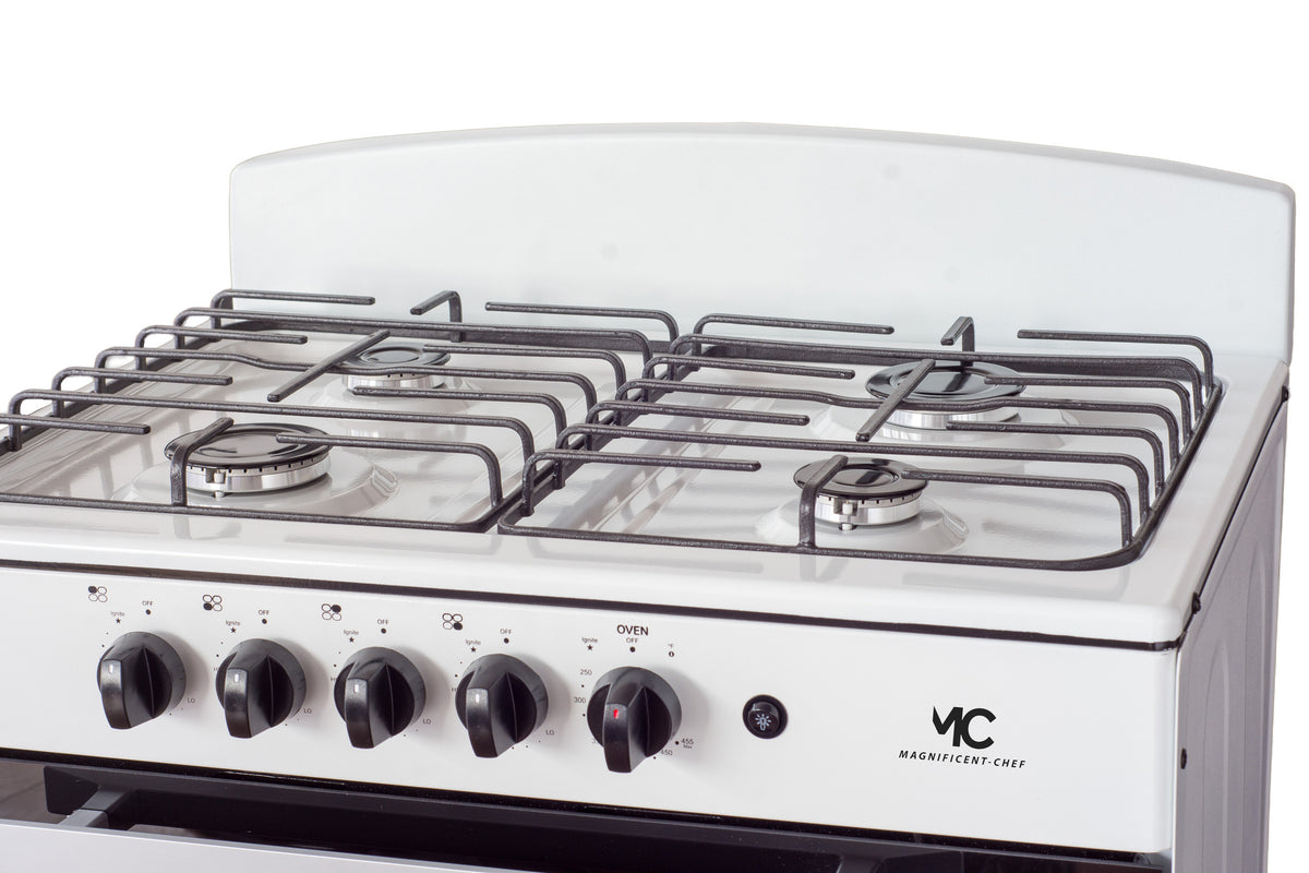 Magnificent Chef 30" Freestanding Gas Range, 4.0 Cu Ft Space Saver Oven, White | 2 Ultra-Fast & 2 Fast Burners, Cast Iron Grates, LP/NG Ready MGR30DNM54BDB | Delivery Included & 2-Year Warranty