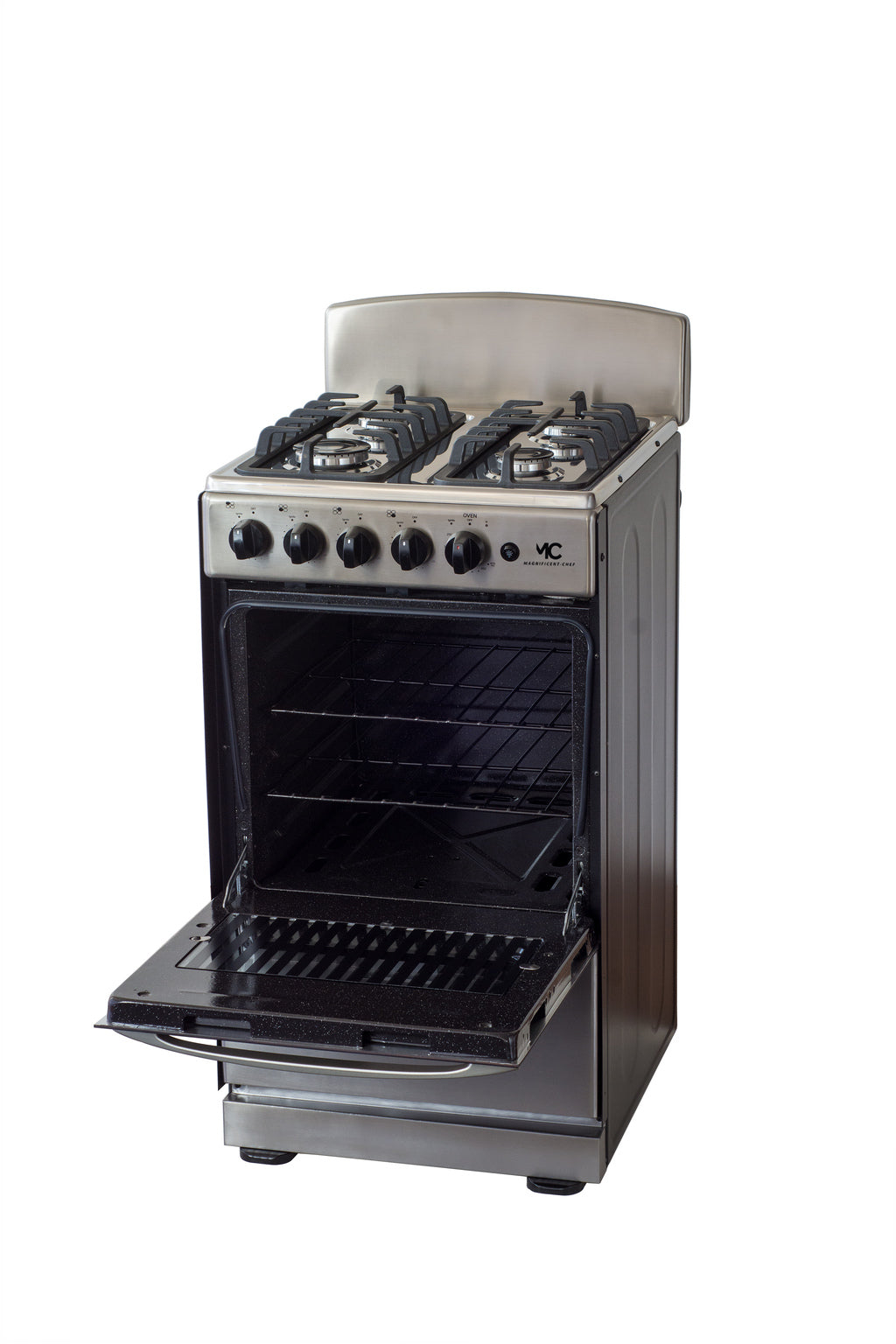 Magnificent Chef 20" Freestanding Gas Range, 2.4 Cu Ft Space Saver Oven, Stainless Steel | 1 Ultra-Fast & 3 Fast Burners, Cast Iron Grates, MGR20DNM54TDIB | Delivery Included & 2-Year Warranty