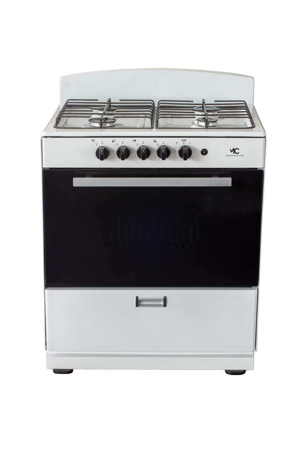 Magnificent Chef 30" Freestanding Gas Range, 4.0 Cu Ft Space Saver Oven, White | 2 Ultra-Fast & 2 Fast Burners, Cast Iron Grates, LP/NG Ready MGR30DNM54BDB | Delivery Included & 2-Year Warranty