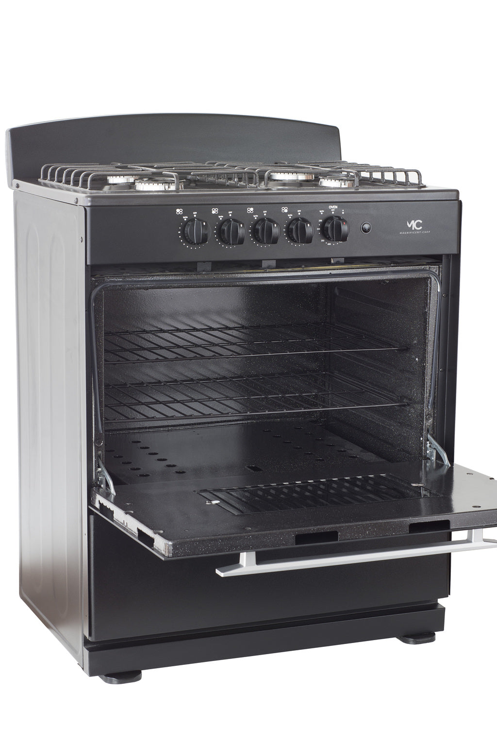 Magnificent Chef 30" Freestanding Gas Range, 4.0 Cu Ft Space Saver Oven, Black | 2 Ultra-Fast & 2 Fast Burners, Cast Iron Grates, LP/NG Ready MGR30DNM54BDB | Delivery Included & 2-Year Warranty