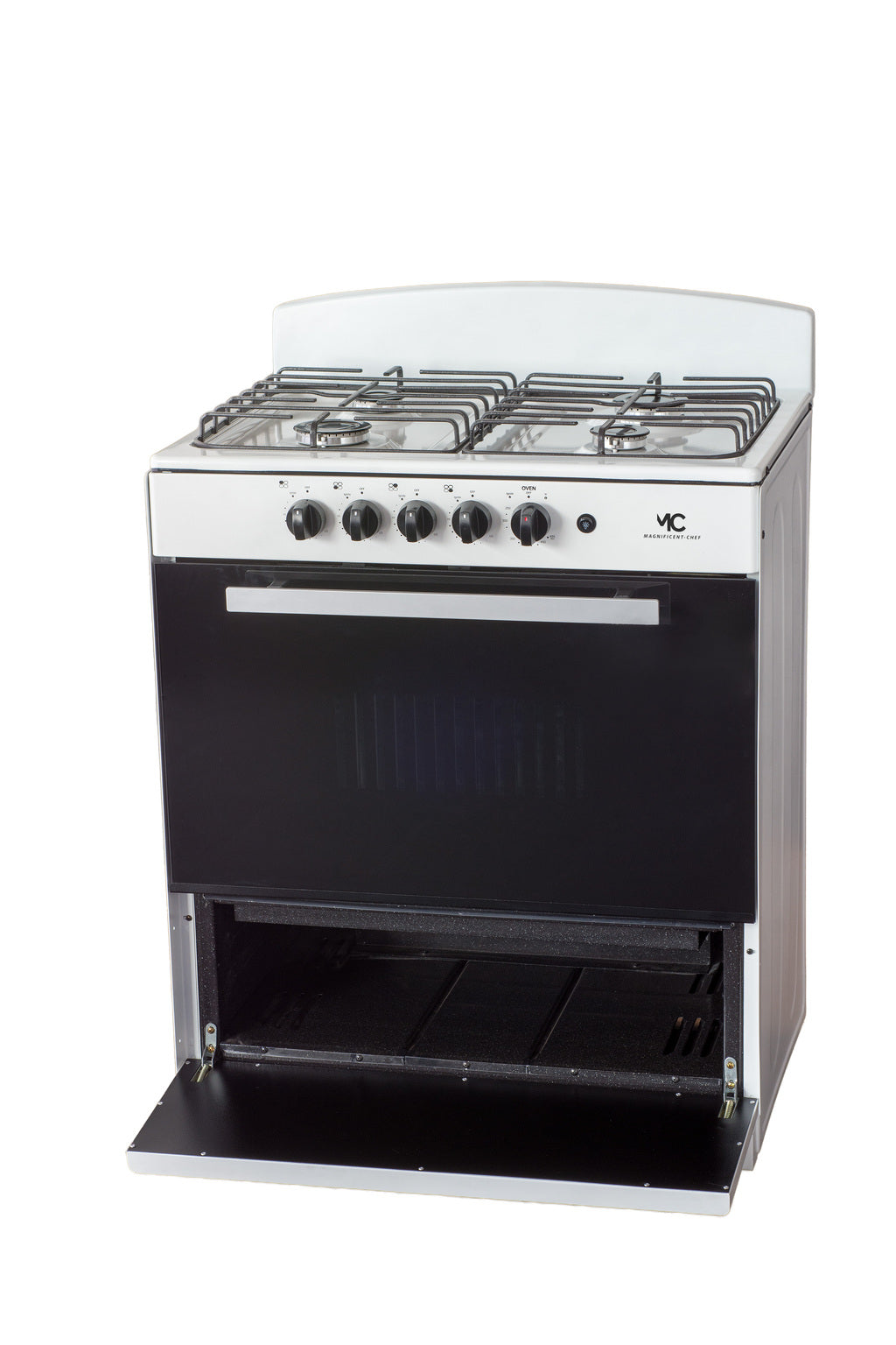 Magnificent Chef 30" Freestanding Gas Range, 4.0 Cu Ft Space Saver Oven, White | 2 Ultra-Fast & 2 Fast Burners, Cast Iron Grates, LP/NG Ready MGR30DNM54BDB | Delivery Included & 2-Year Warranty