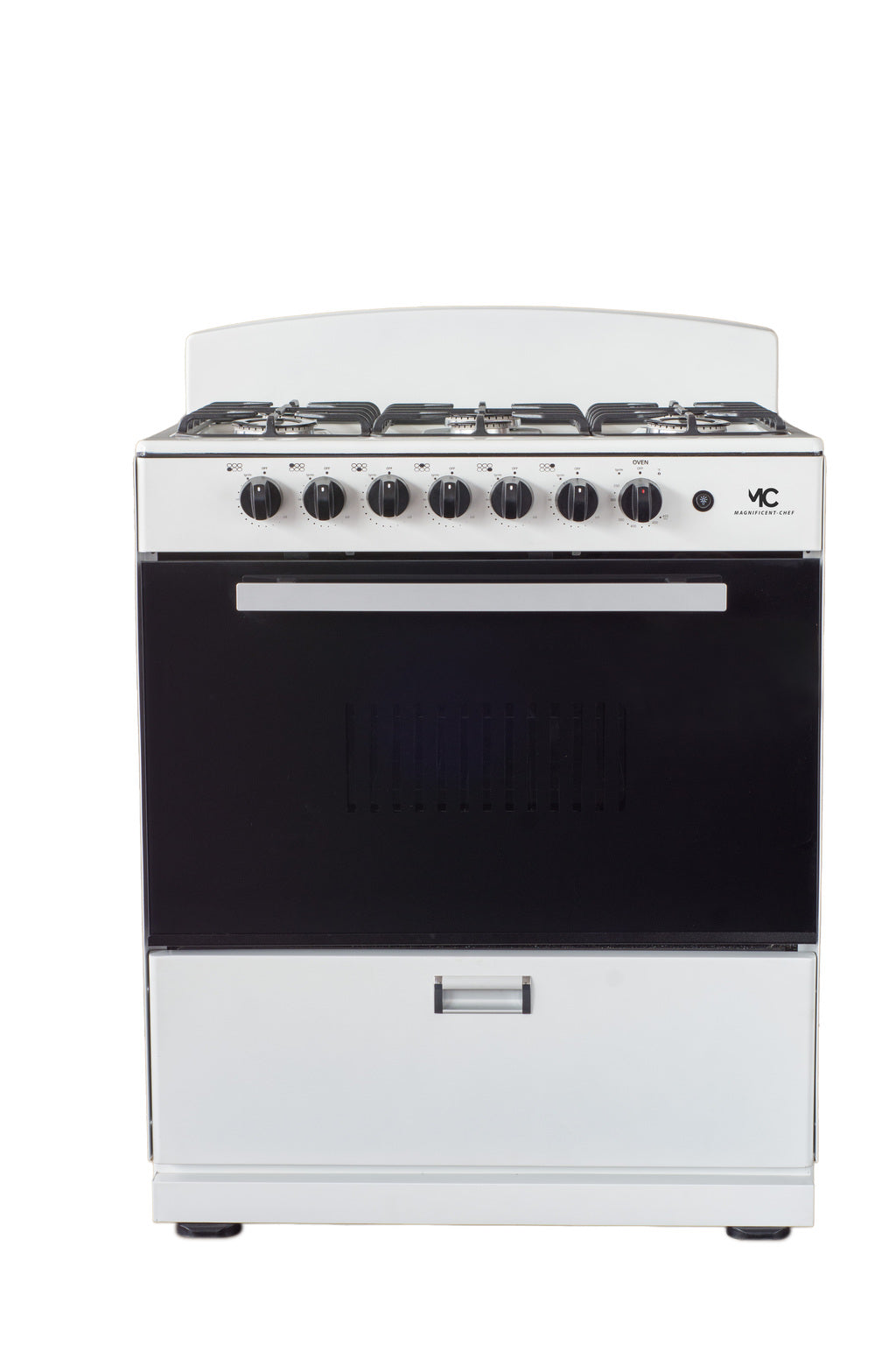 Magnificent Chef 30" Freestanding Gas Range, 4.0 Cu Ft Space Saver Oven, White | 3 Ultra-Fast & 3 Fast Burners, Cast Iron Grates, LP/NG Ready MGR30DNM56WDIB | Delivery Included & 2-Year Warranty