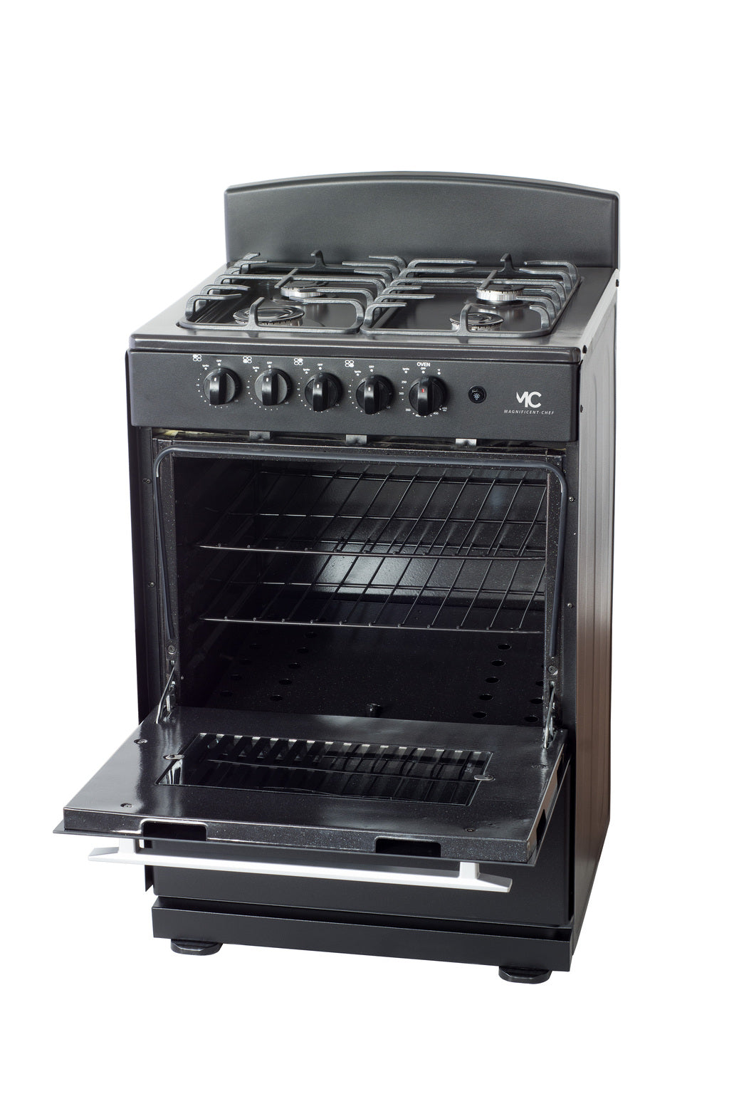 Magnificent Chef 24" Freestanding Gas Range, 3.0 Cu Ft Space Saver Oven, Black | 1 Ultra-Fast & 3 Fast Burners, Cast Iron Grates, LP/NG Ready MGR24DNM54BDIB | Delivery Included & 2-Year Warranty