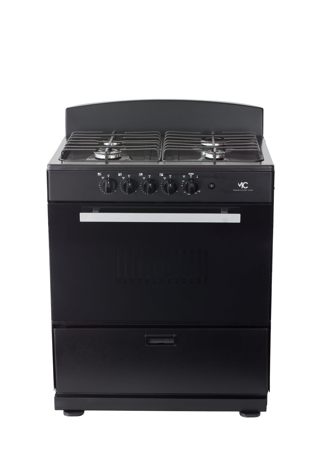 Magnificent Chef 30" Freestanding Gas Range, 4.0 Cu Ft Space Saver Oven, Black | 2 Ultra-Fast & 2 Fast Burners, Cast Iron Grates, LP/NG Ready MGR30DNM54BDB | Delivery Included & 2-Year Warranty