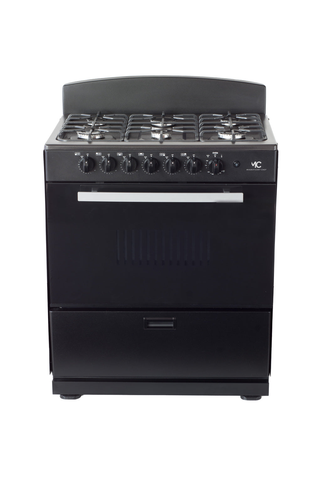 Magnificent Chef 30" Freestanding Gas Range, 4.0 Cu Ft Space Saver Oven, Black | 3 Ultra-Fast & 3 Fast Burners, Cast Iron Grates, LP/NG Ready MGR30DNM56BDIB | Delivery Included & 2-Year Warranty
