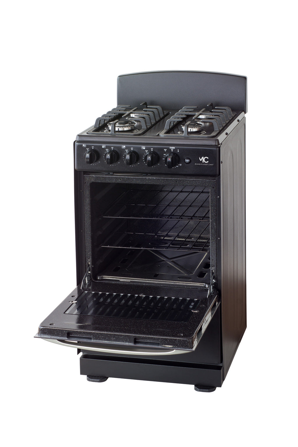 Magnificent Chef 20" Freestanding Gas Range, 2.4 Cu Ft Space Saver Oven, Black | 1 Ultra-Fast & 3 Fast Burners, Cast Iron Grates, LP/NG Ready MGR20DNM54BDIB | Delivery Included & 2-Year Warranty