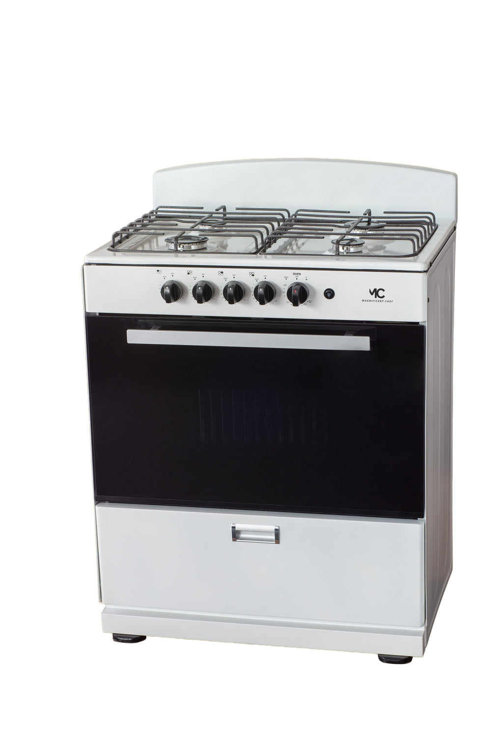 Magnificent Chef 30" Freestanding Gas Range, 4.0 Cu Ft Space Saver Oven, White | 2 Ultra-Fast & 2 Fast Burners, Cast Iron Grates, LP/NG Ready MGR30DNM54BDB | Delivery Included & 2-Year Warranty
