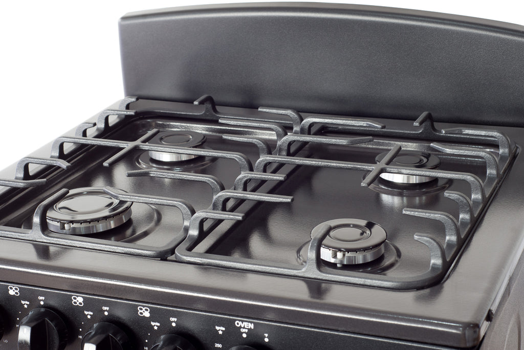 Magnificent Chef 24" Freestanding Gas Range, 3.0 Cu Ft Space Saver Oven, Black | 1 Ultra-Fast & 3 Fast Burners, Cast Iron Grates, LP/NG Ready MGR24DNM54BDIB | Delivery Included & 2-Year Warranty