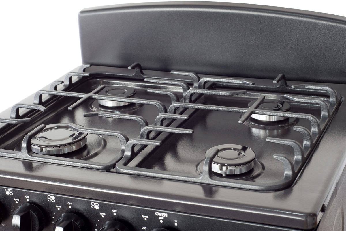 Magnificent Chef 24" Freestanding Gas Range, 3.0 Cu Ft Space Saver Oven, Black | 1 Ultra-Fast & 3 Fast Burners, Cast Iron Grates, LP/NG Ready MGR24DNM54BDIB | Delivery Included & 2-Year Warranty