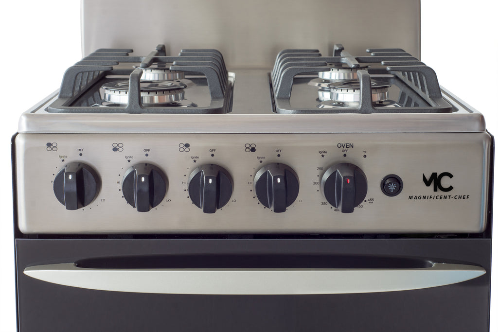 Magnificent Chef 20" Freestanding Gas Range, 2.4 Cu Ft Space Saver Oven, Stainless Steel | 1 Ultra-Fast & 3 Fast Burners, Cast Iron Grates, MGR20DNM54TDIB | Delivery Included & 2-Year Warranty