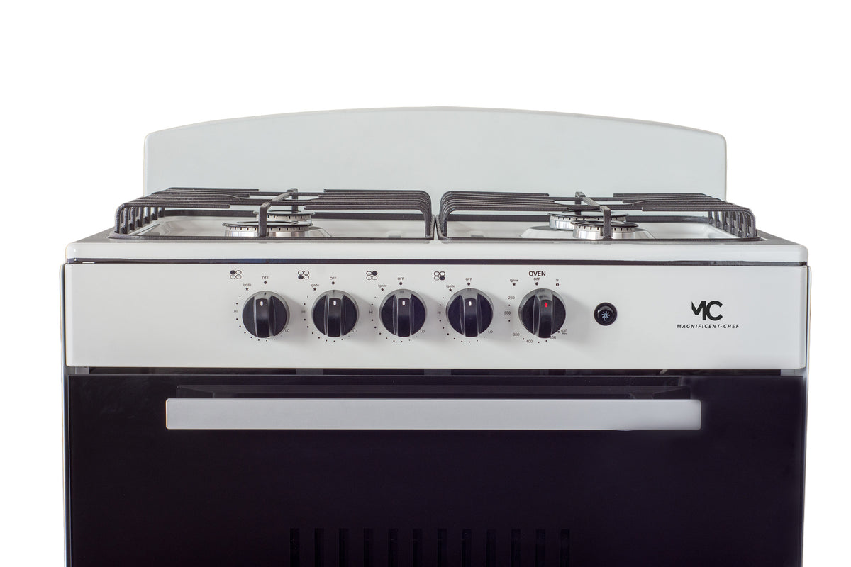 Magnificent Chef 30" Freestanding Gas Range, 4.0 Cu Ft Space Saver Oven, White | 2 Ultra-Fast & 2 Fast Burners, Cast Iron Grates, LP/NG Ready MGR30DNM54BDB | Delivery Included & 2-Year Warranty