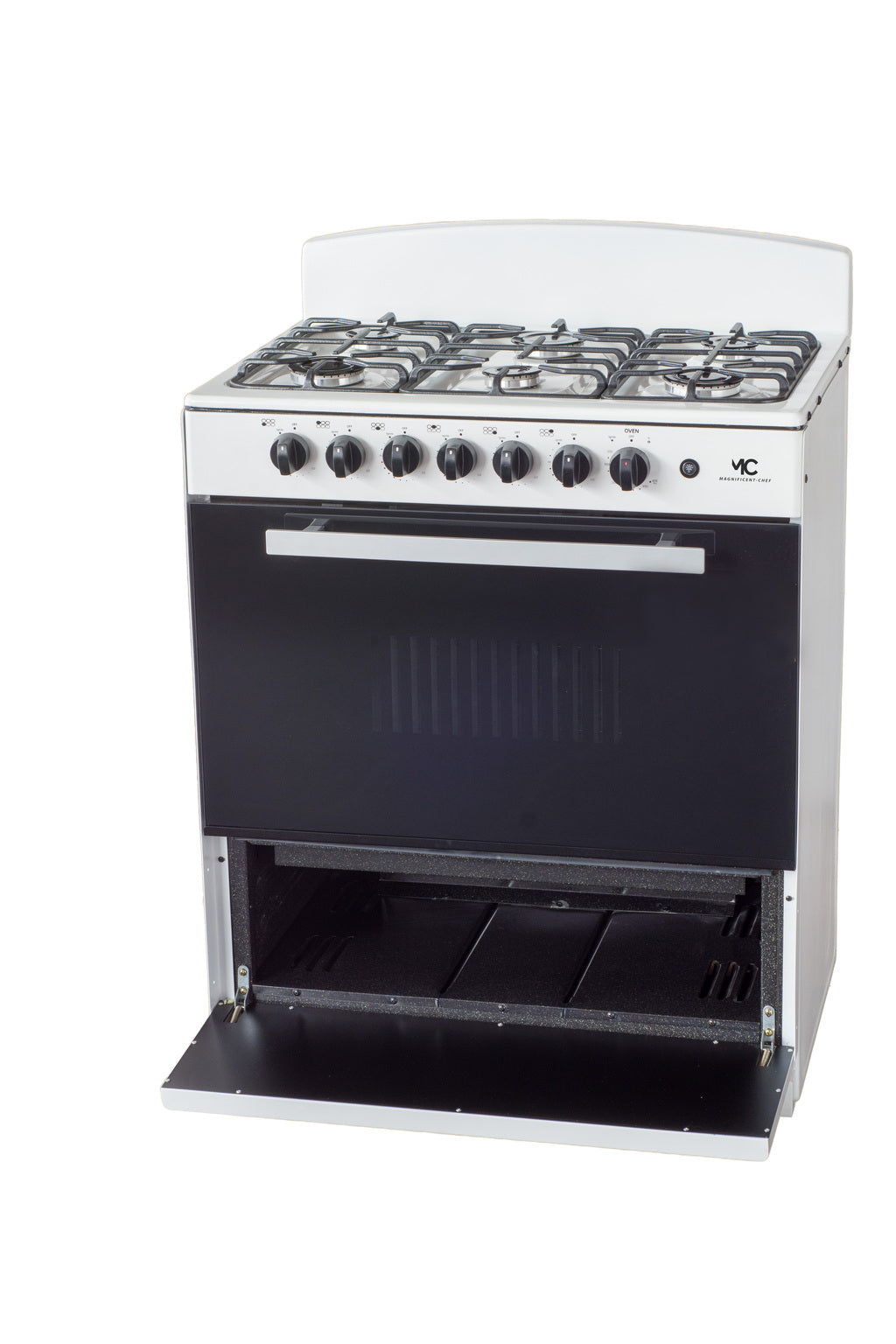 Magnificent Chef 30" Freestanding Gas Range, 4.0 Cu Ft Space Saver Oven, White | 3 Ultra-Fast & 3 Fast Burners, Cast Iron Grates, LP/NG Ready MGR30DNM56WDIB | Delivery Included & 2-Year Warranty