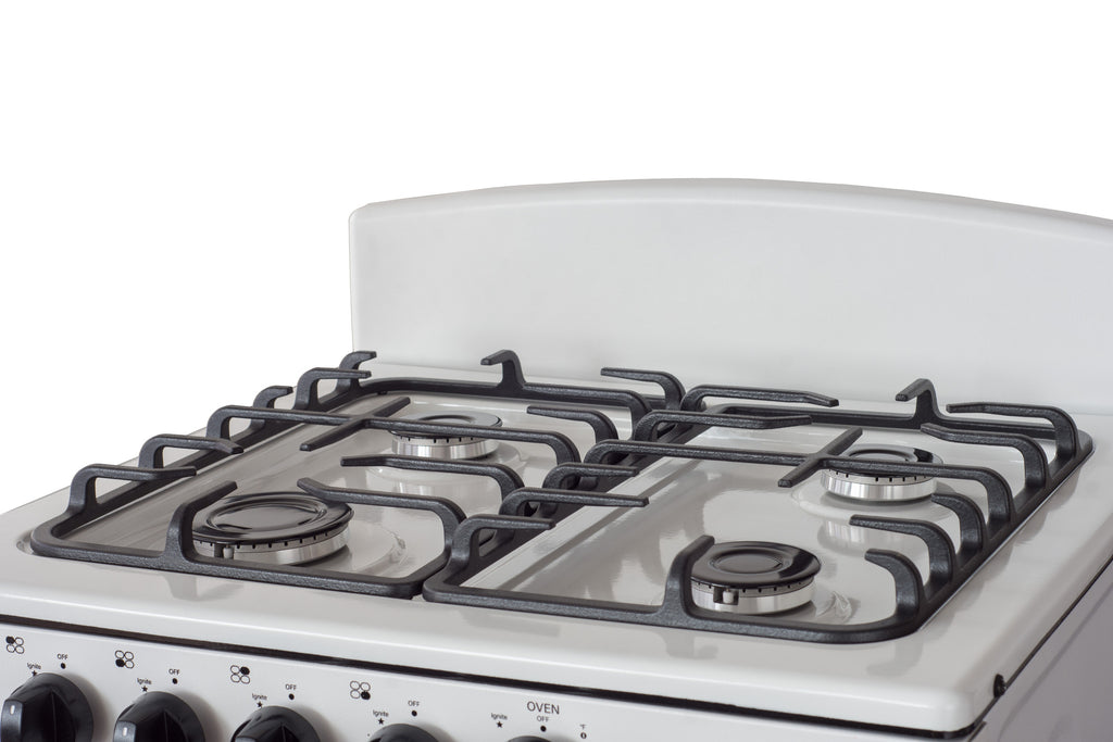 Magnificent Chef 24" Freestanding Gas Range, 3.0 Cu Ft Space Saver Oven, White | 1 Ultra-Fast & 3 Fast Burners, Cast Iron Grates, LP/NG Ready MGR24DNM54WDIB | Delivery Included & 2-Year Warranty