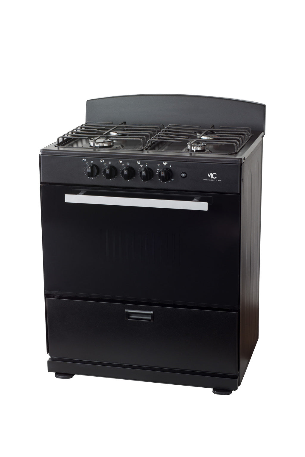 Magnificent Chef 30" Freestanding Gas Range, 4.0 Cu Ft Space Saver Oven, Black | 2 Ultra-Fast & 2 Fast Burners, Cast Iron Grates, LP/NG Ready MGR30DNM54BDB | Delivery Included & 2-Year Warranty