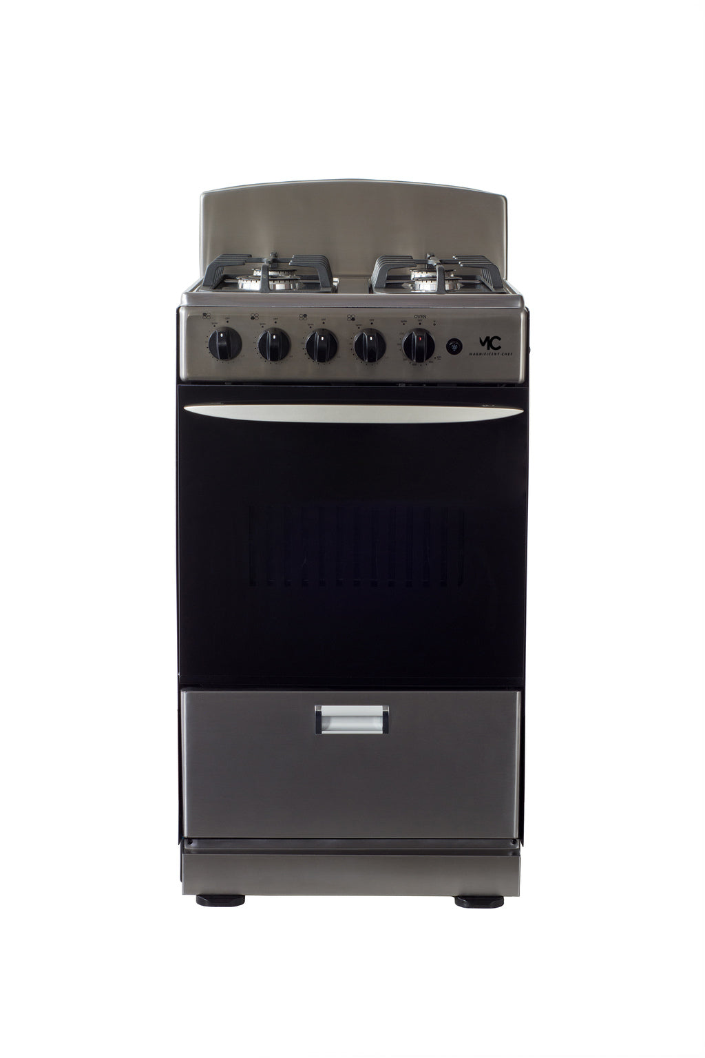 Magnificent Chef 20" Freestanding Gas Range, 2.4 Cu Ft Space Saver Oven, Stainless Steel | 1 Ultra-Fast & 3 Fast Burners, Cast Iron Grates, MGR20DNM54TDIB | Delivery Included & 2-Year Warranty