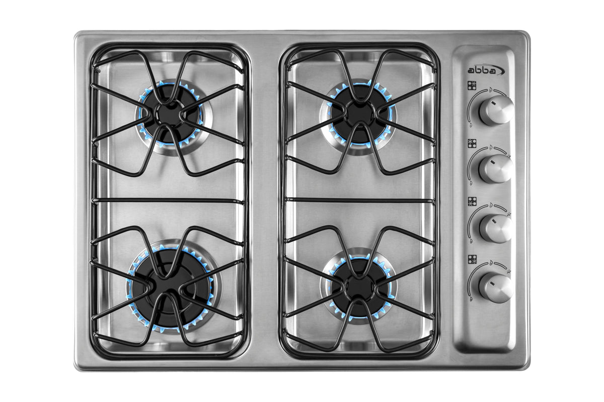 24" Gas Cooktop with Italian SABAF Sealed Burners, 1 Ultra-Fast and 3 Fast – Stainless Steel
