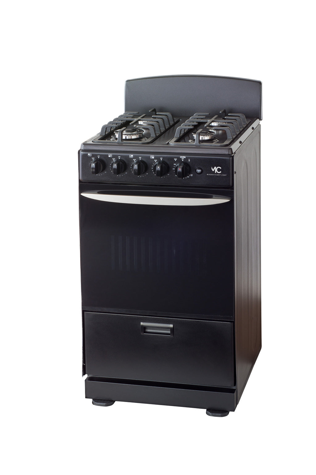 Magnificent Chef 20" Freestanding Gas Range, 2.4 Cu Ft Space Saver Oven, Black | 1 Ultra-Fast & 3 Fast Burners, Cast Iron Grates, LP/NG Ready MGR20DNM54BDIB | Delivery Included & 2-Year Warranty