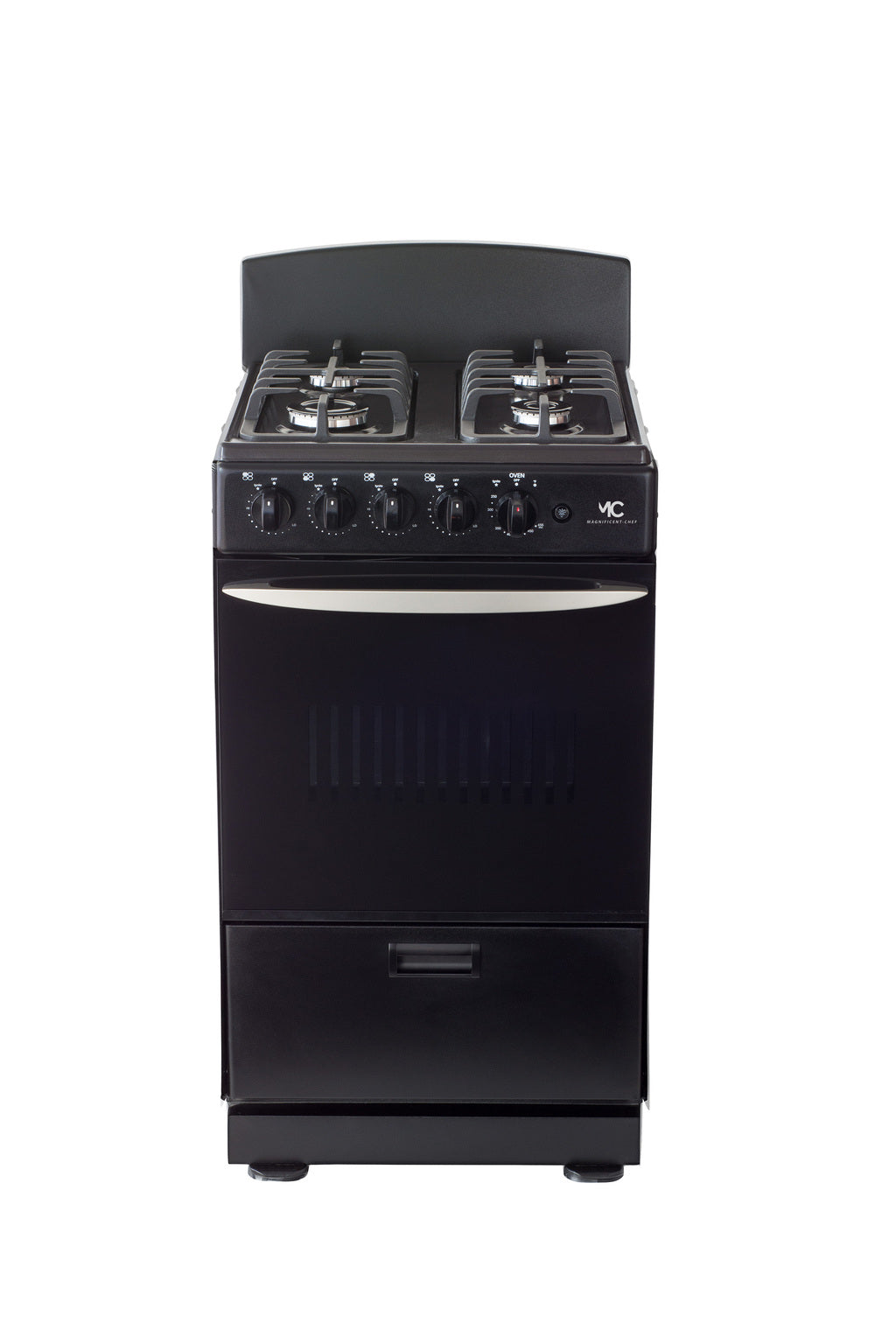 Magnificent Chef 20" Freestanding Gas Range, 2.4 Cu Ft Space Saver Oven, Black | 1 Ultra-Fast & 3 Fast Burners, Cast Iron Grates, LP/NG Ready MGR20DNM54BDIB | Delivery Included & 2-Year Warranty