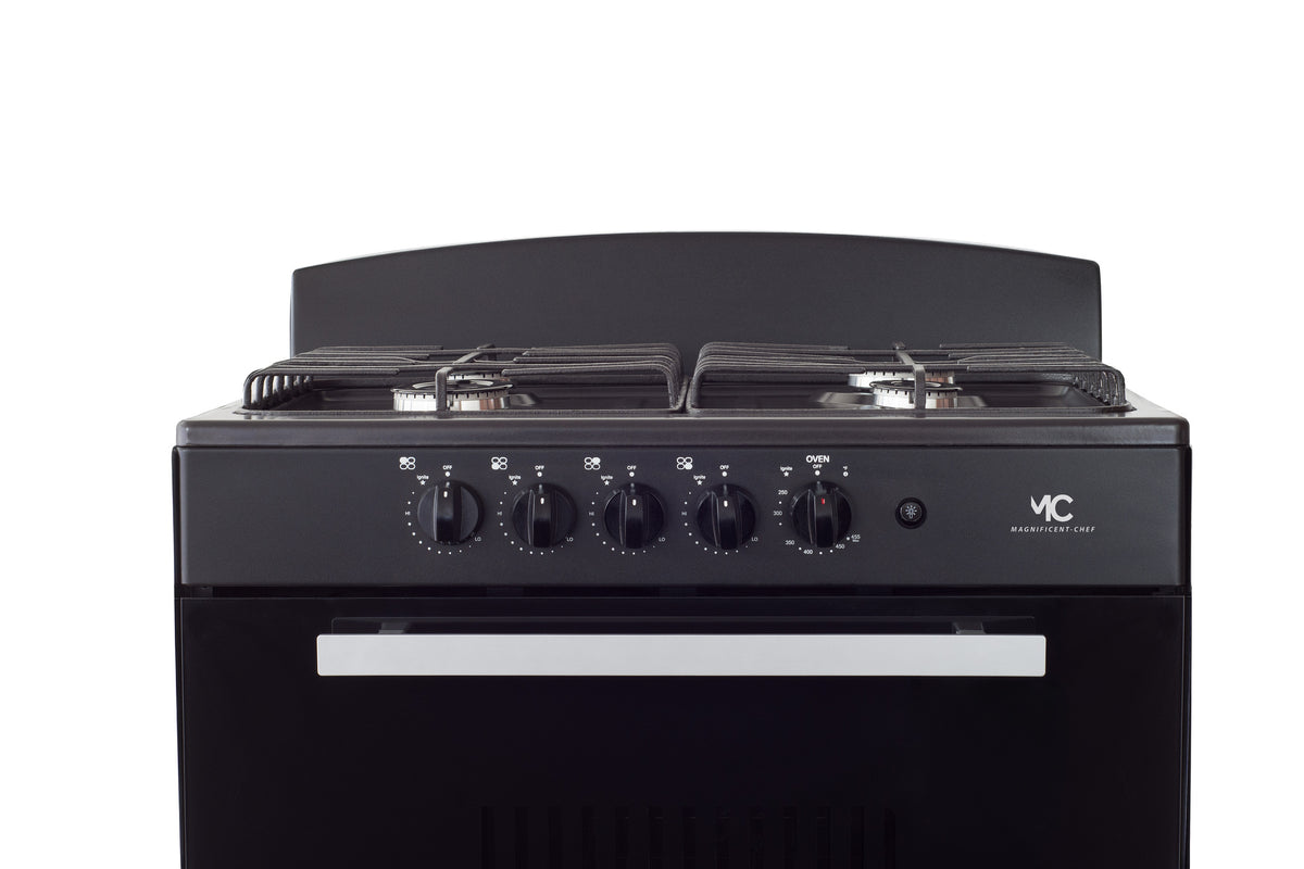 Magnificent Chef 30" Freestanding Gas Range, 4.0 Cu Ft Space Saver Oven, Black | 2 Ultra-Fast & 2 Fast Burners, Cast Iron Grates, LP/NG Ready MGR30DNM54BDB | Delivery Included & 2-Year Warranty