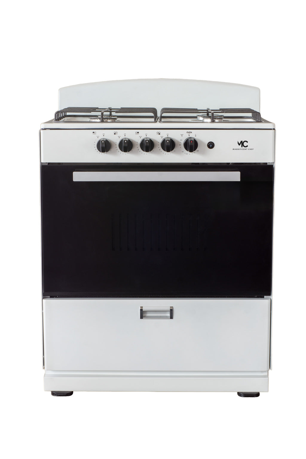 Magnificent Chef 30" Freestanding Gas Range, 4.0 Cu Ft Space Saver Oven, White | 2 Ultra-Fast & 2 Fast Burners, Cast Iron Grates, LP/NG Ready MGR30DNM54BDB | Delivery Included & 2-Year Warranty