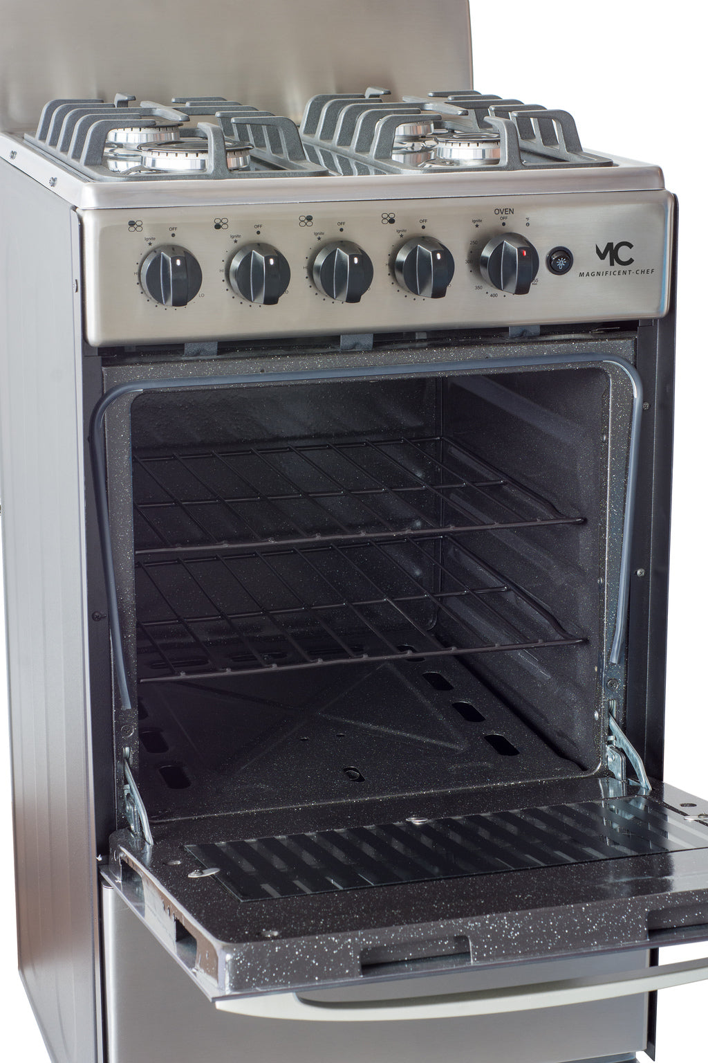 Magnificent Chef 20" Freestanding Gas Range, 2.4 Cu Ft Space Saver Oven, Stainless Steel | 1 Ultra-Fast & 3 Fast Burners, Cast Iron Grates, MGR20DNM54TDIB | Delivery Included & 2-Year Warranty