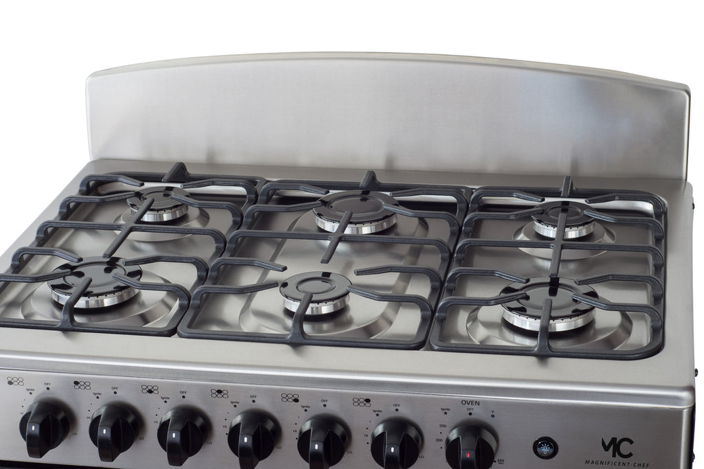 Magnificent Chef 30" Gas Range, 4.0 Cu Ft Space Saver Oven, Stainless Steel | 3 Ultra-Fast & 3 Fast Burners, Cast Iron Grates, LP/NG Ready MGR30DNM56TDIB | Delivery Included & 2-Year Warranty