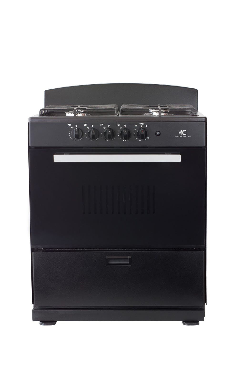 Magnificent Chef 30" Freestanding Gas Range, 4.0 Cu Ft Space Saver Oven, Black | 2 Ultra-Fast & 2 Fast Burners, Cast Iron Grates, LP/NG Ready MGR30DNM54BDB | Delivery Included & 2-Year Warranty