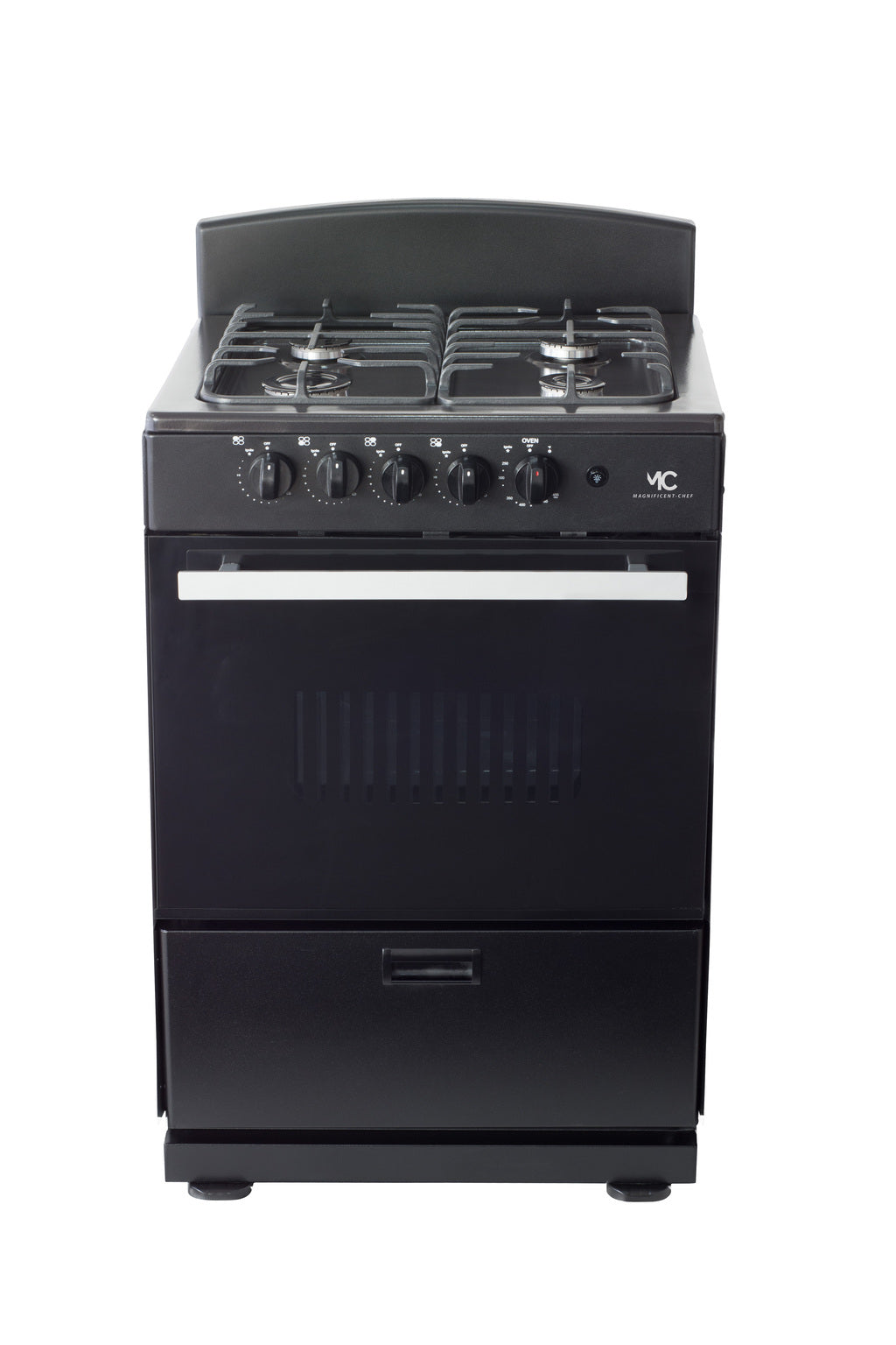 Magnificent Chef 24" Freestanding Gas Range, 3.0 Cu Ft Space Saver Oven, Black | 1 Ultra-Fast & 3 Fast Burners, Cast Iron Grates, LP/NG Ready MGR24DNM54BDIB | Delivery Included & 2-Year Warranty