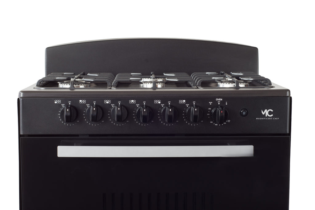 Magnificent Chef 30" Freestanding Gas Range, 4.0 Cu Ft Space Saver Oven, Black | 3 Ultra-Fast & 3 Fast Burners, Cast Iron Grates, LP/NG Ready MGR30DNM56BDIB | Delivery Included & 2-Year Warranty